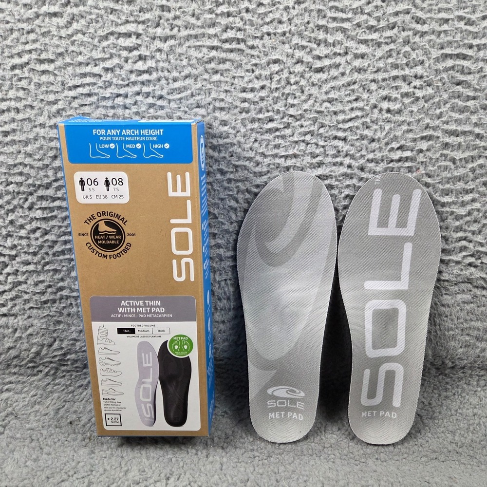 SOLE Insoles Active Thin with Met Pad Shoe Men 6 Women 8 Any Arch Height